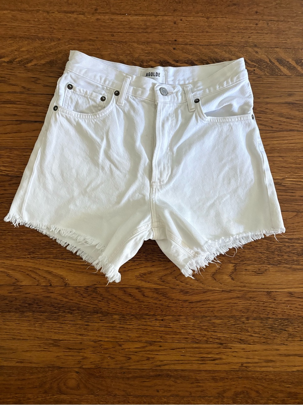 AGOLDE Reese White High-Rise Frayed Hem Denim Shorts